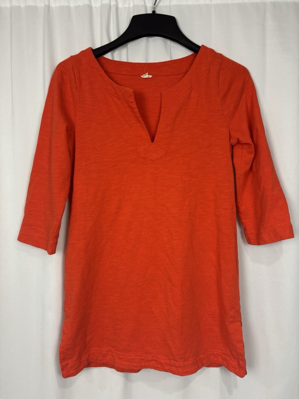 J Crew Women’s S Orange Cotton Tunic Top Mini Dress 3/4 Sleeve Preppy Boho